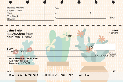 Colorful Cacti Top Stub Personal Checks | TSFLO-001