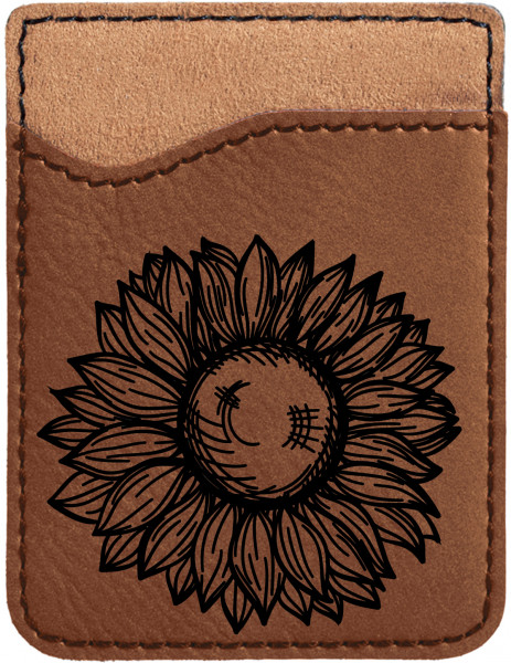 Sunflower Engraved Leather Phone Wallet | PLE-00014